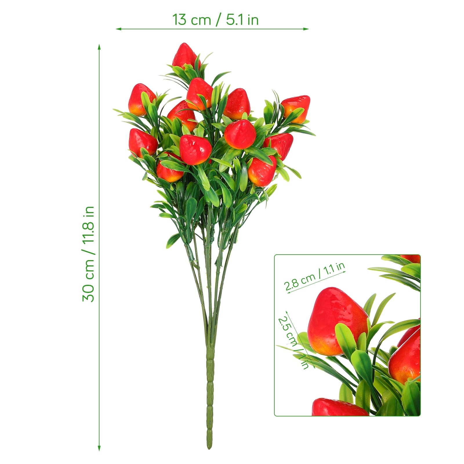 9 Pcs Artificial Strawberries for Decor, 11.8″ Fake Strawberry Branches Flowe…