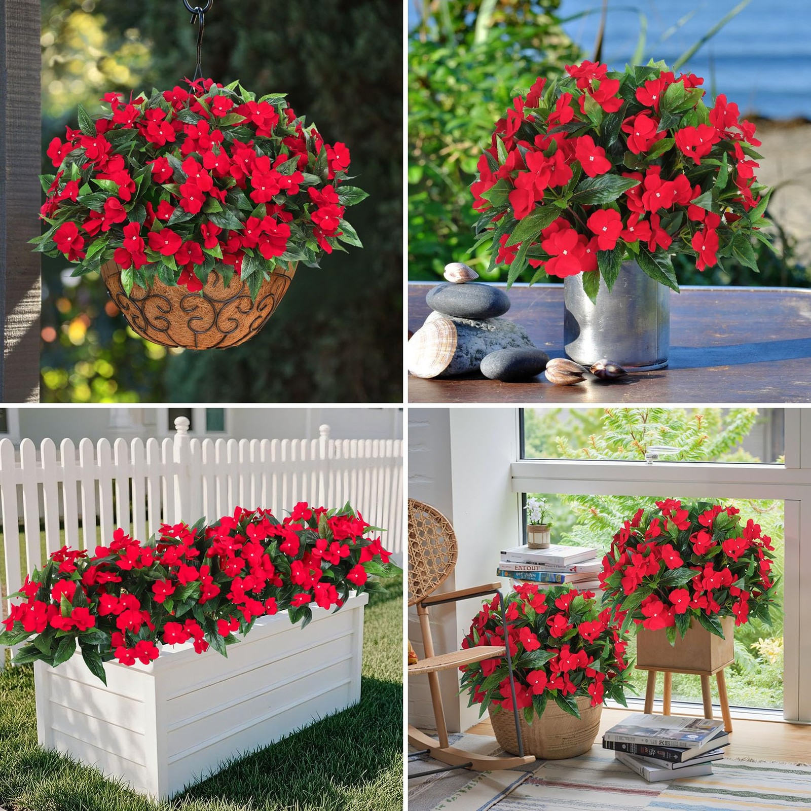 6 Bundles Artificial Impatiens Flowers for Outdoors Decoration, Silk Flowers …