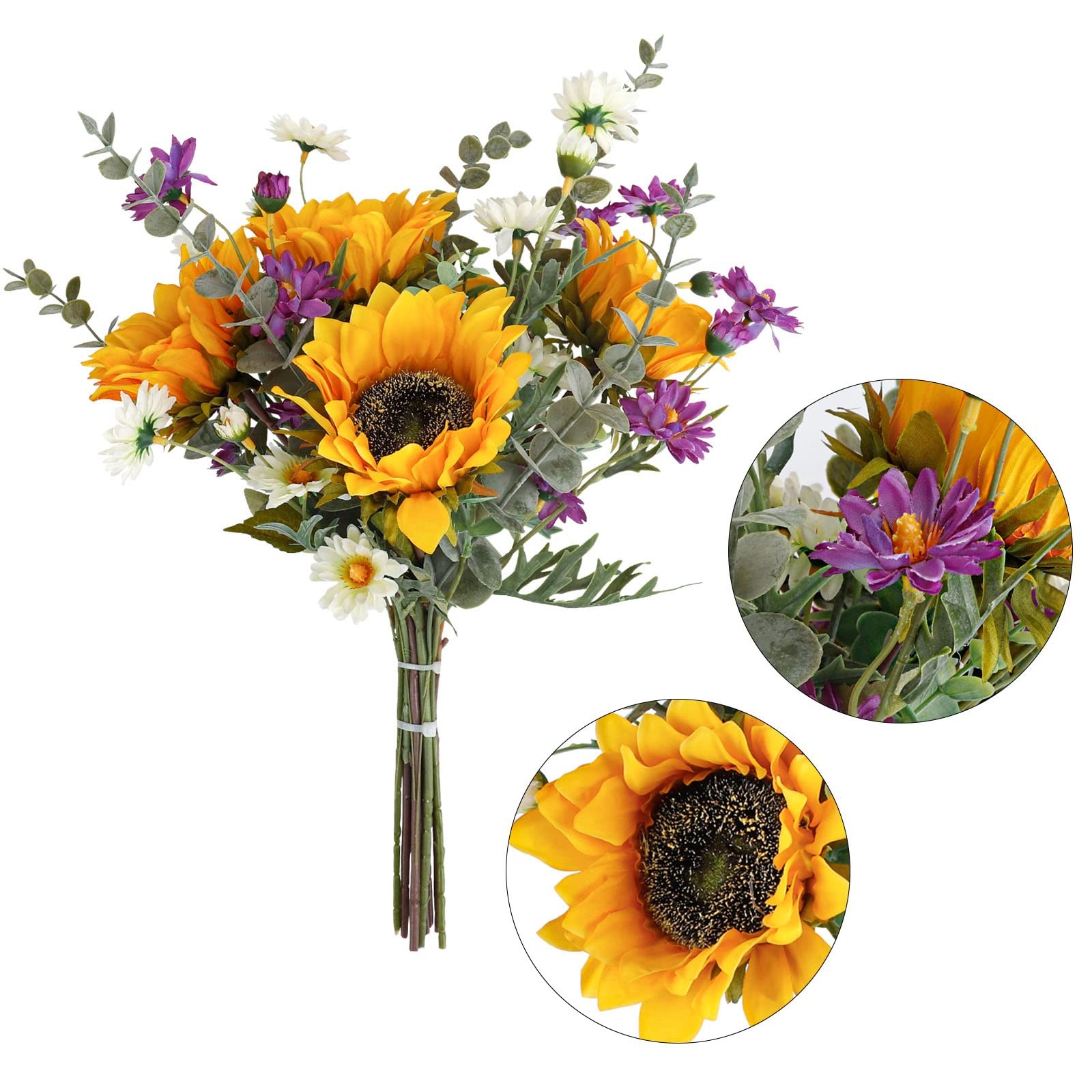 CEWOR Artificial Sunflowers Fake Cemetery Flowers for Grave Bouquet with Sunf…