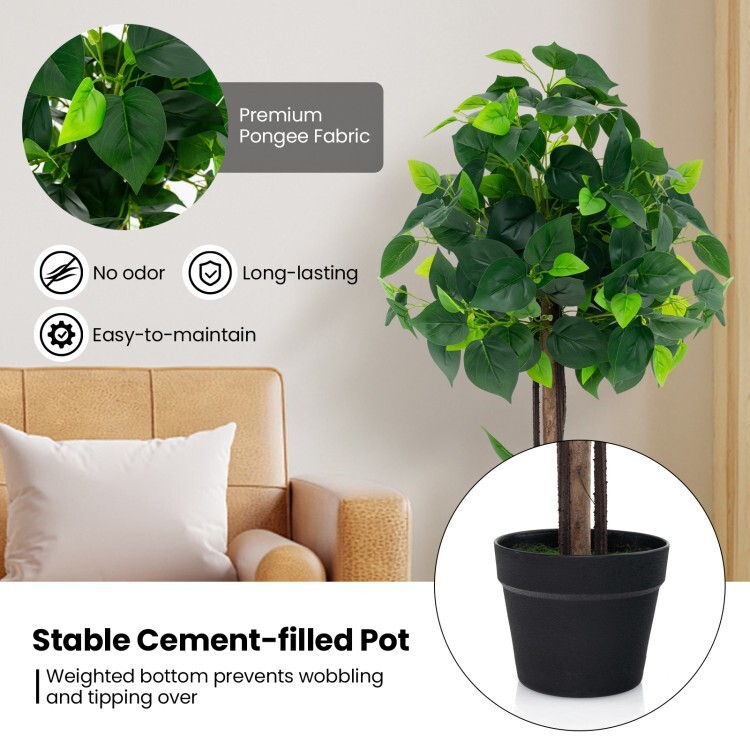 45″Artificial Silk Tree Potted Plant Artificial Hydrangea Tree w/Real Wood Trunk