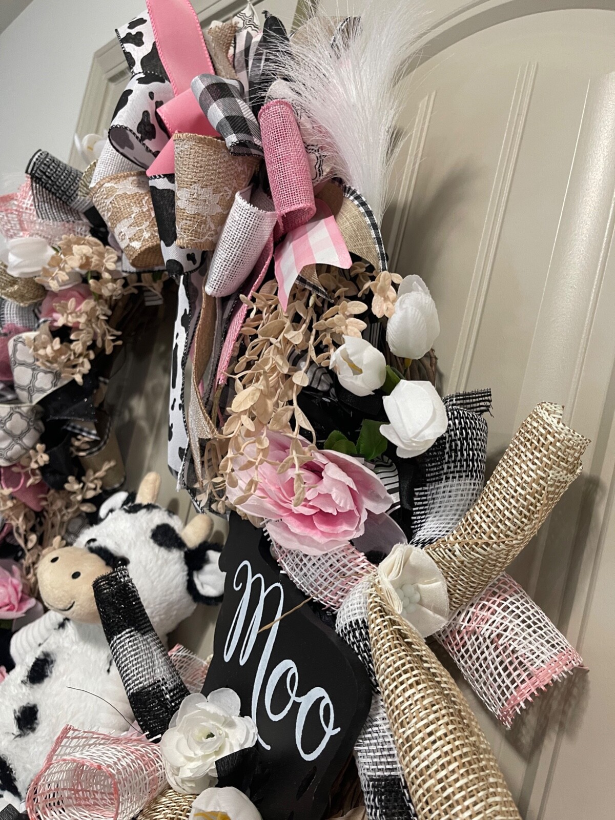Farm MOO Cow floral mesh grapevine wreath by Taylormadecustombows 32x28x7″