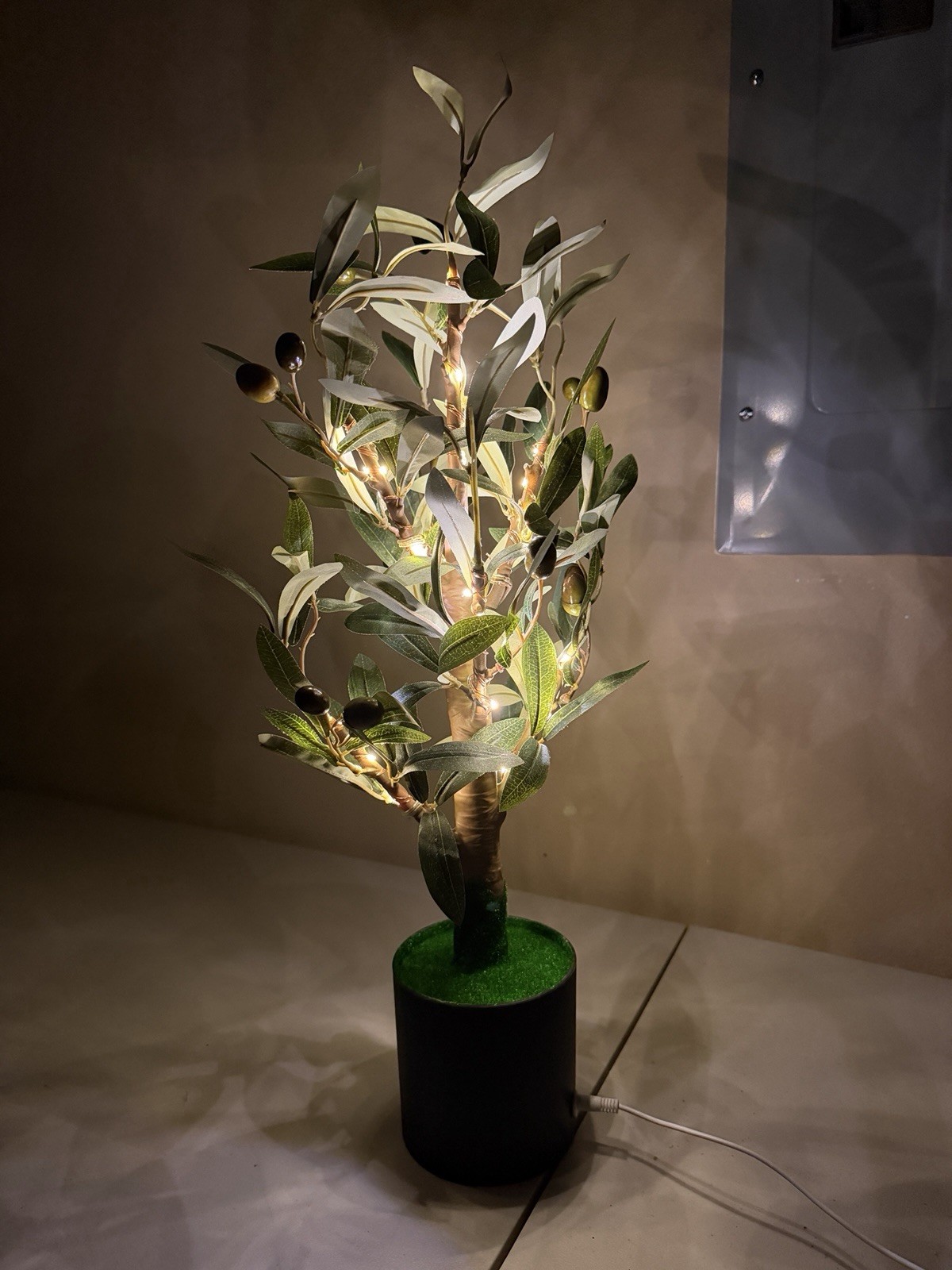 2FT LED Artificial Fake Olive Tree Lighted Potted Plant Home Decor Stable Base