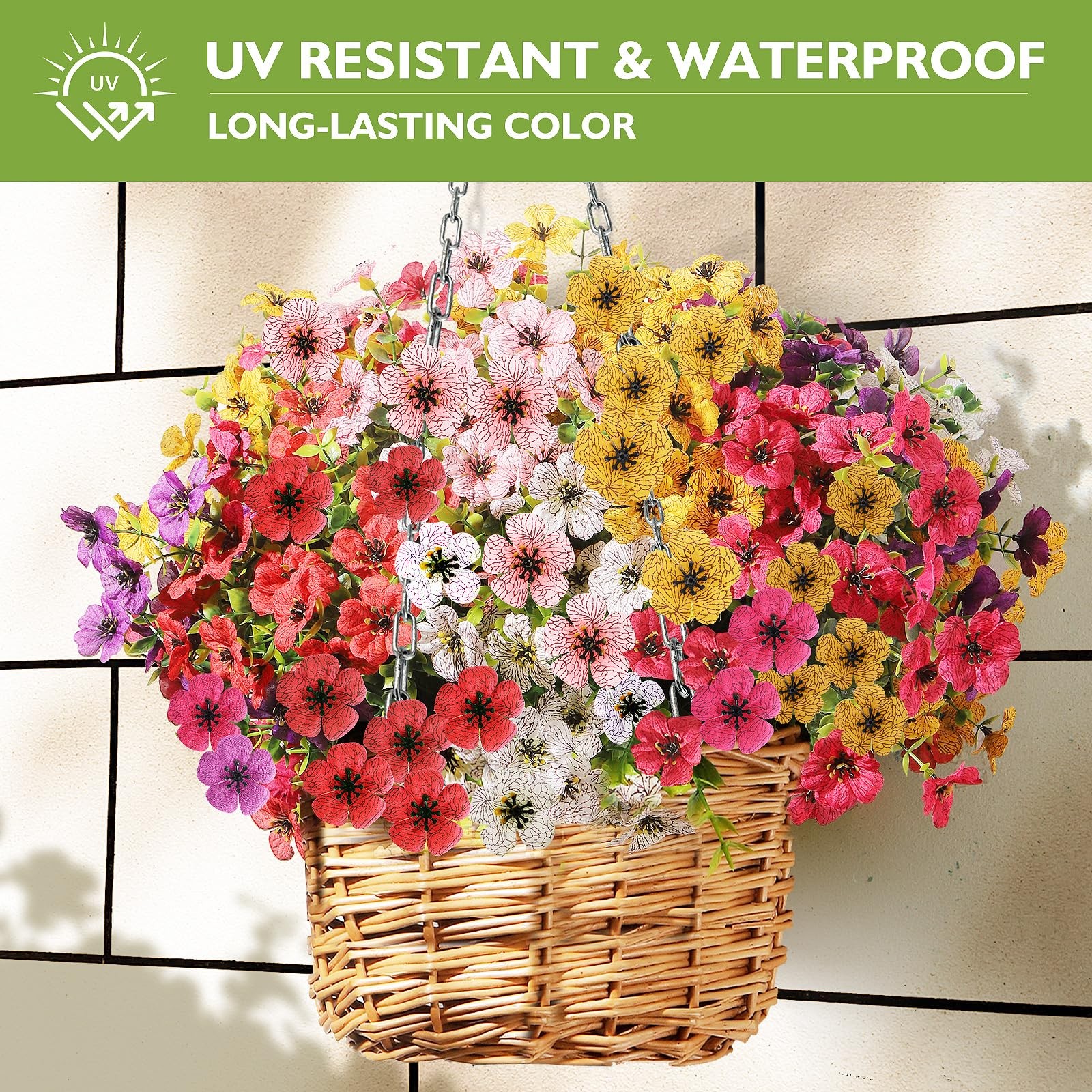 14 Bundles Artificial Flowers UV Resistant for Patio Outdoors Fake Faux Silk Pla