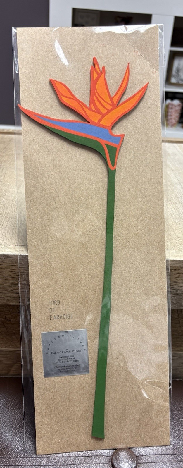 Wooden Forever Flower Bird Of Paradise Hand Painted on Both Side 14”h x 5” New