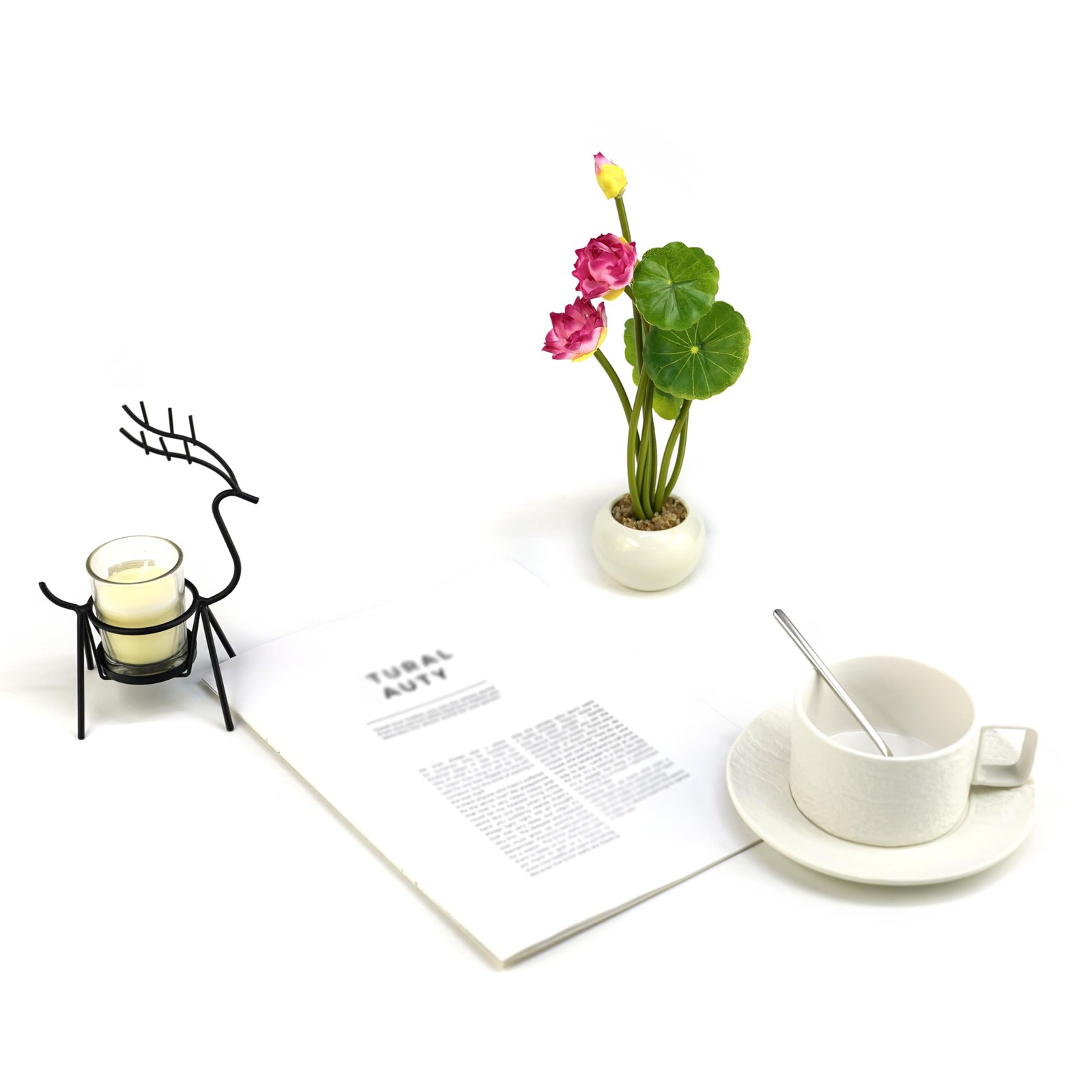 Lifelike Pink Mini Lotus Artificial Flower Arrangement in Ceramic Pot for Hom…