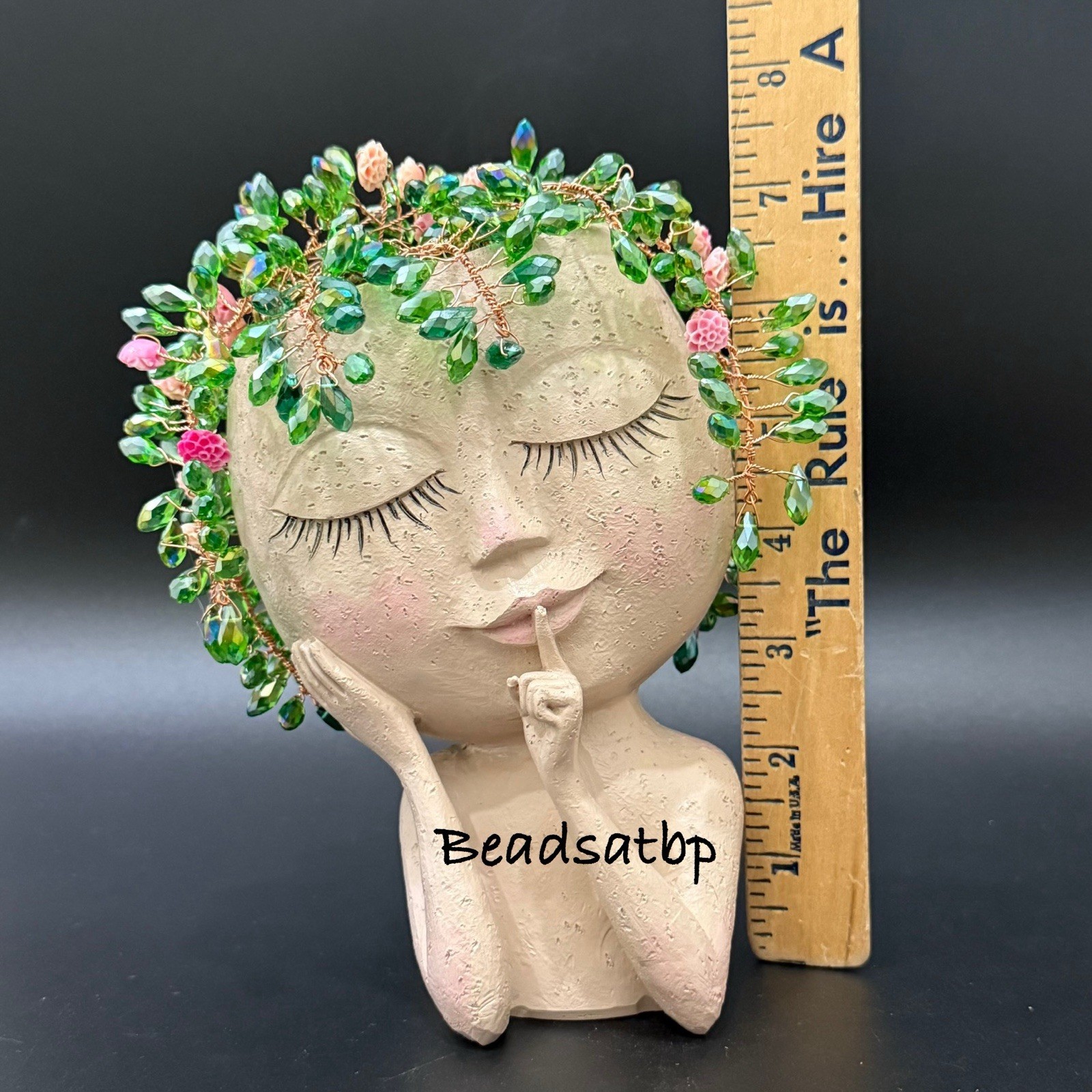 Handmade Beaded Forever Plant Crystal Teardrop Beads Cute 7” Resin Girl Planter