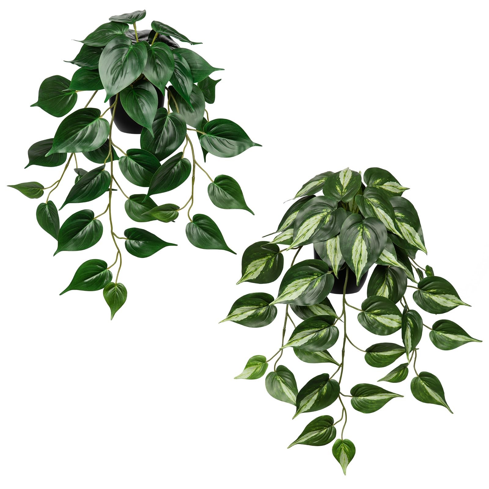 2 Pack Artifitial Hanging Plants 18″ Fake Devil’s Ivy Golden Pothos Plants, H…