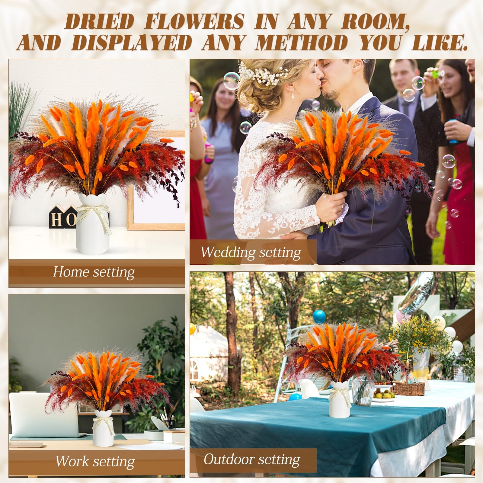 101PCS Dried Pampas Grass Mix Bouquet: Bunny Tails, Dried Flowers, Reed Grass…