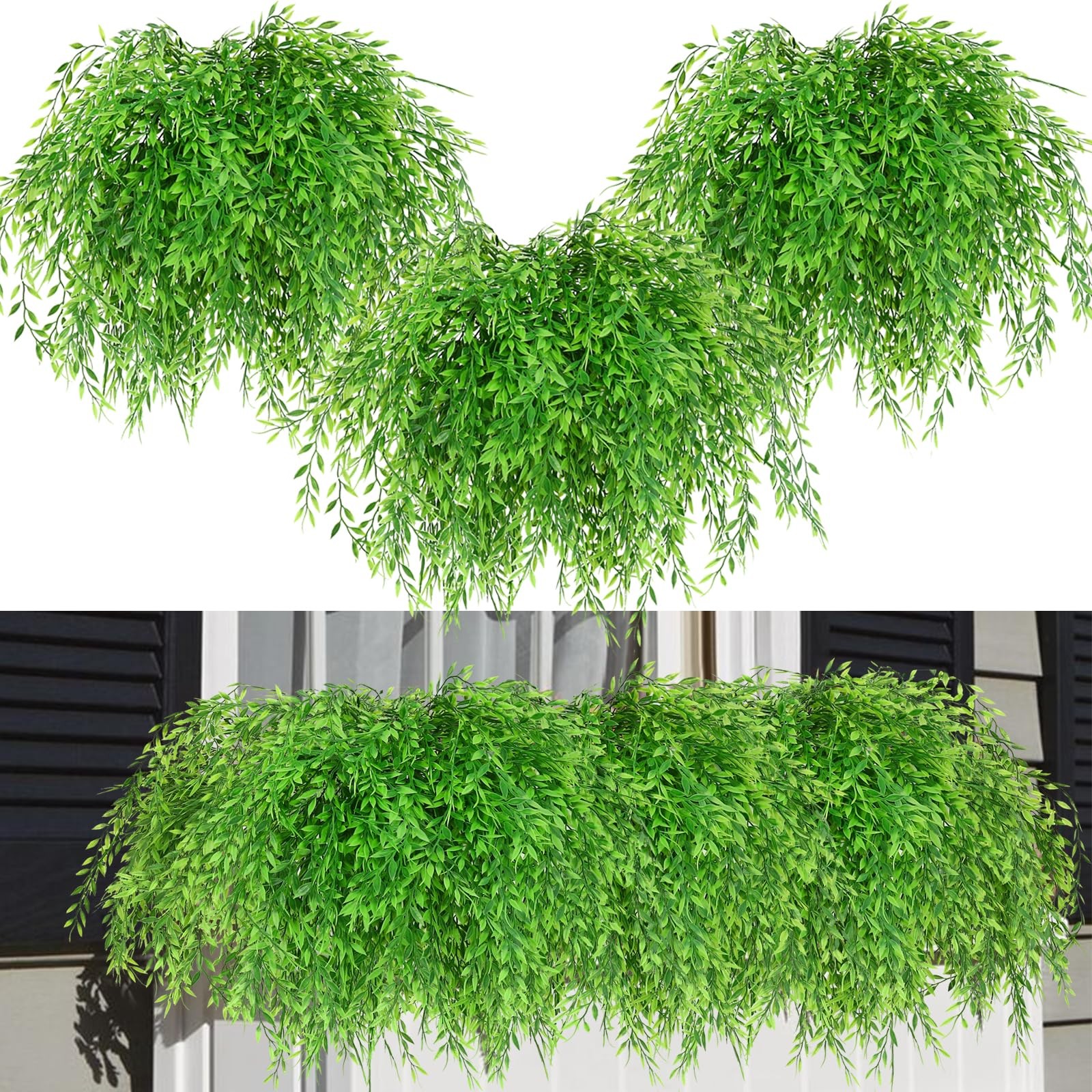 8pcs Fake Plants Weeping Willow Artificial Greenery Stems Hanging Planter Fau…