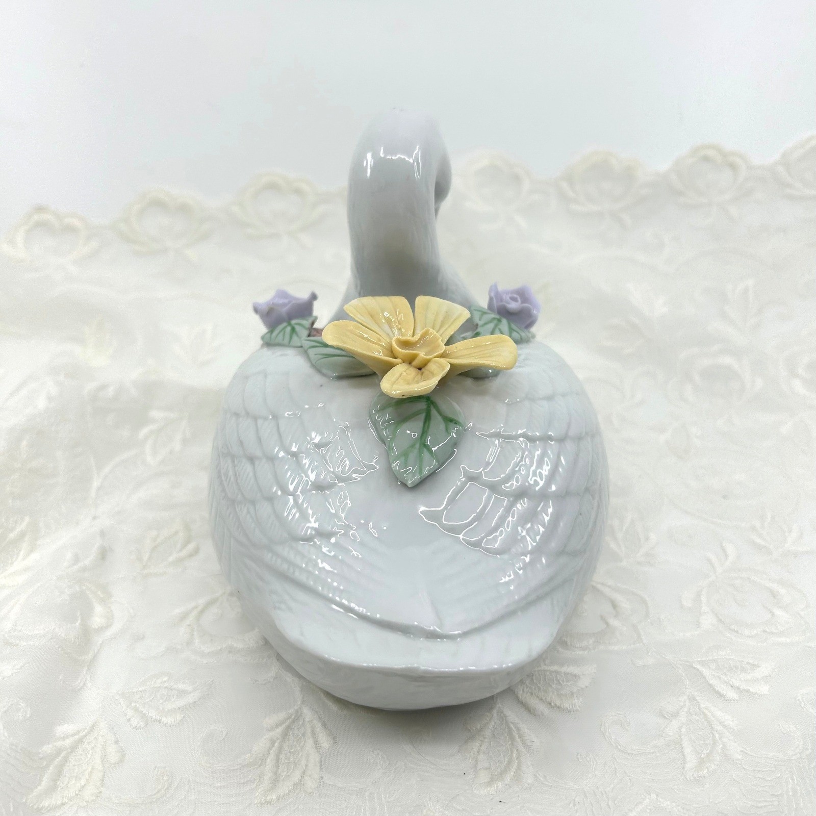 Vintage Swan Goose Figurine Floral Wreath Cottagecore Home Decor