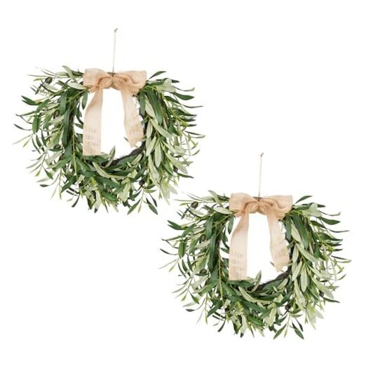 20.87 Inch Artificial Olive Wreaths for Front Door, Real Touch Green Leaf 2pcs
