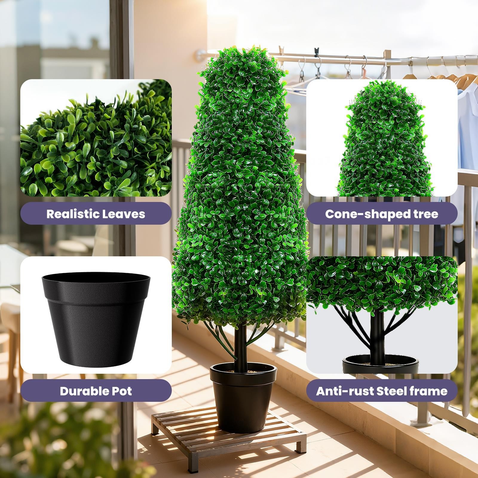 4′ Artificial Boxwood Cone Topiary Tree 2Pcs Tower Tree for Indoor & Outdoor