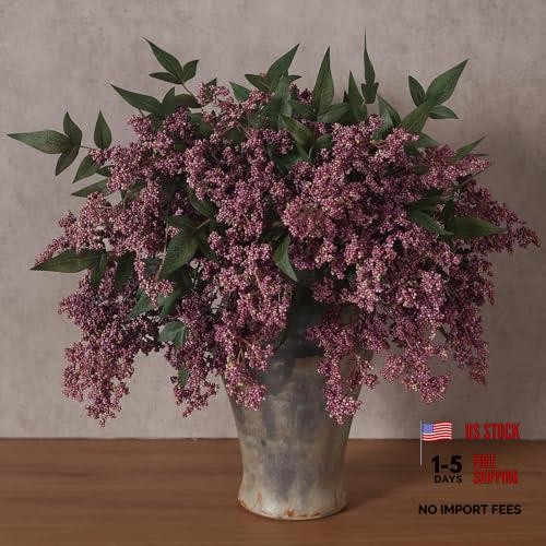 Set of 6 Dusty Plum Artificial Nandina Berry Stems – 17″ Realistic Faux