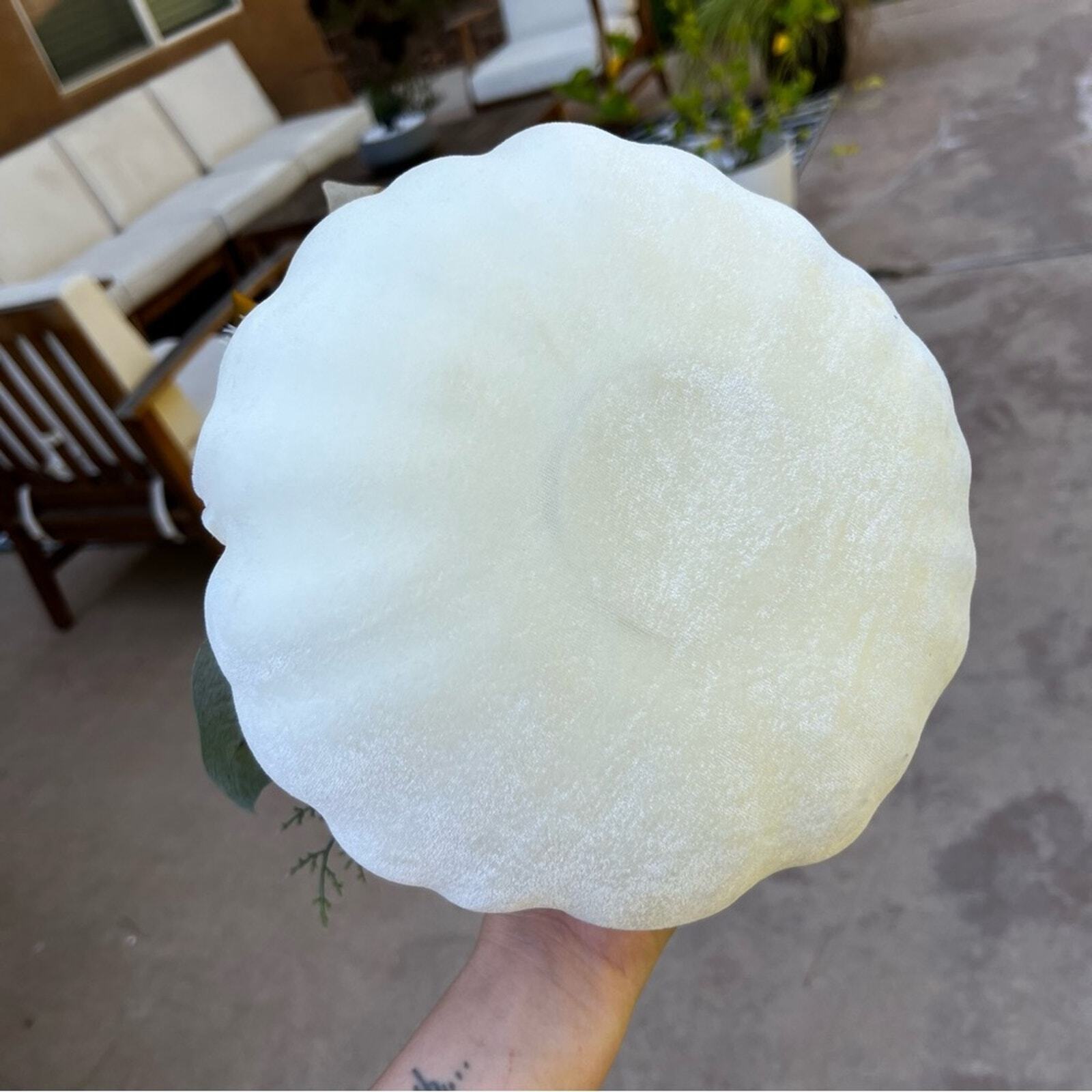White Velvet Fabric Pumpkin With Faux Floral Arrangement Table Decor Handmade
