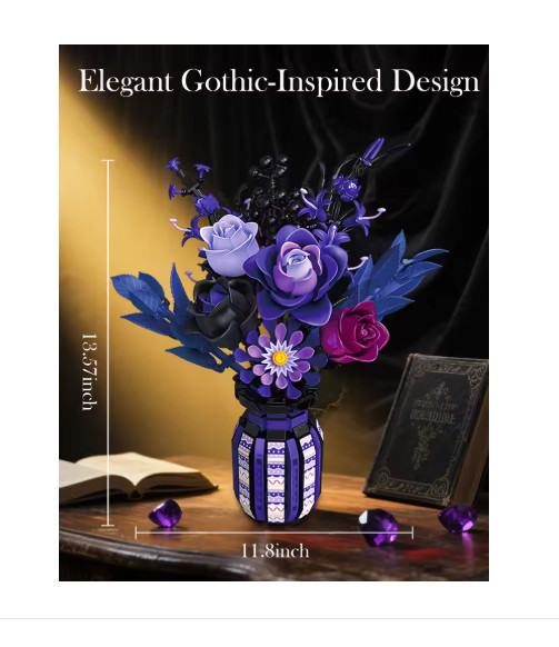 1218PCS Gothic Bouquet Flower Building Blocks Vase Decor DIY Gift