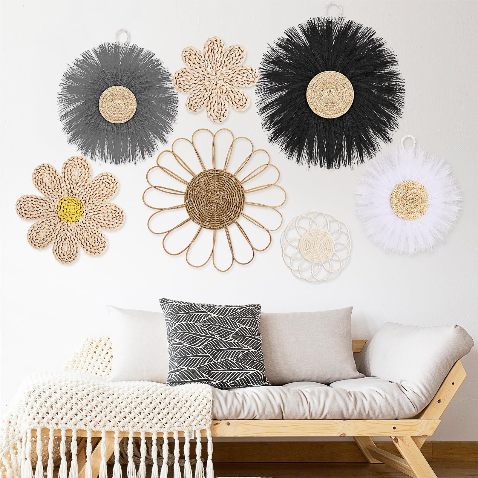 Chunful Boho Rattan Flower Wall Decor Light Grey