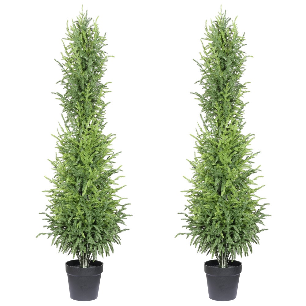 5 Foot Artificial Real Touch Pine Tree Black Plastic Pot 2 Piece Set Indoor