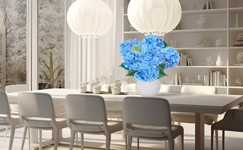 6PCS Premium Blue Silk Hydrangea Artificial Flowers Bouquets – Realistic Fake