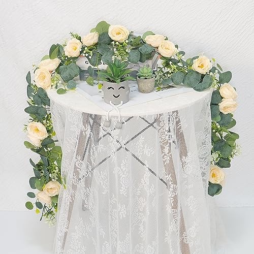 Champagne Rose Flower Garland 24FT Eucalyptus 4 Pack