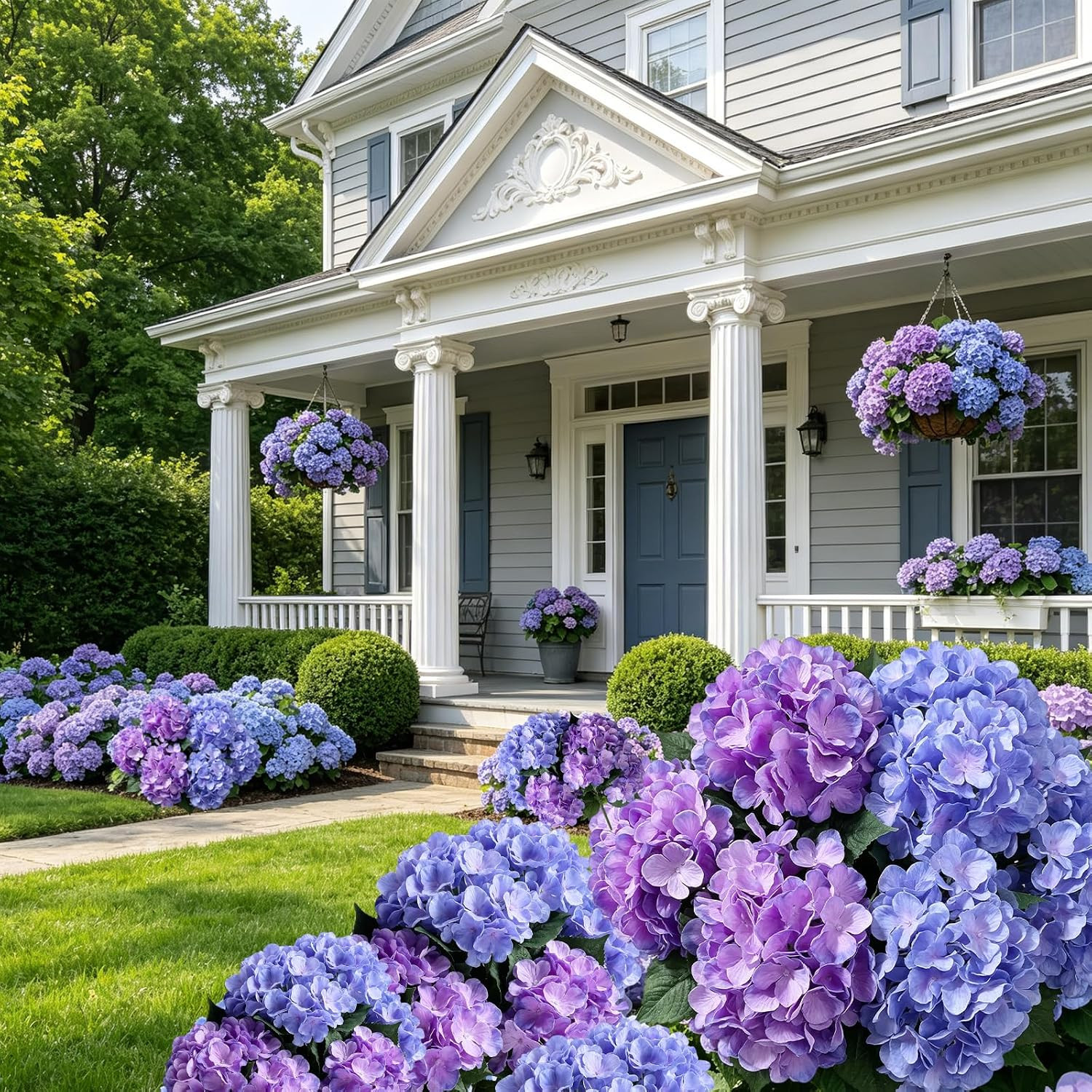 6 Pcs UV Resistant Purple Blue Silk Hydrangea Flowers for Outdoor Decor