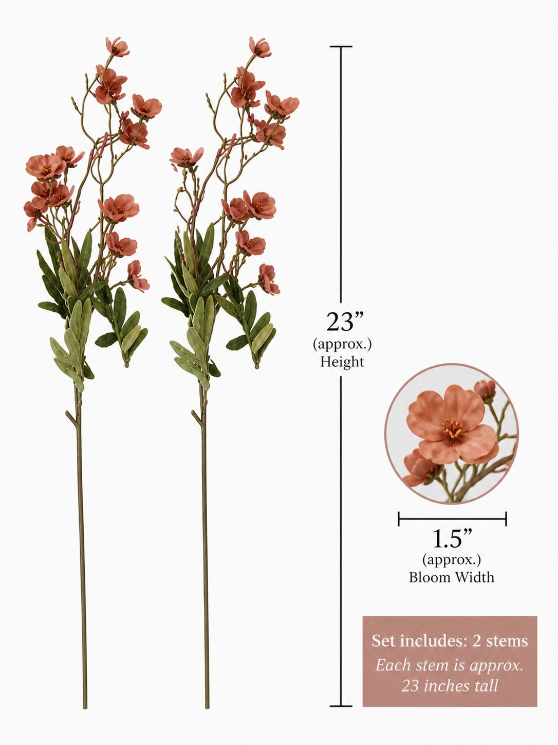 Artificial Dogwood Flower Stems Dusty Rose Mauve Terracotta Faux Floral 23 Inch