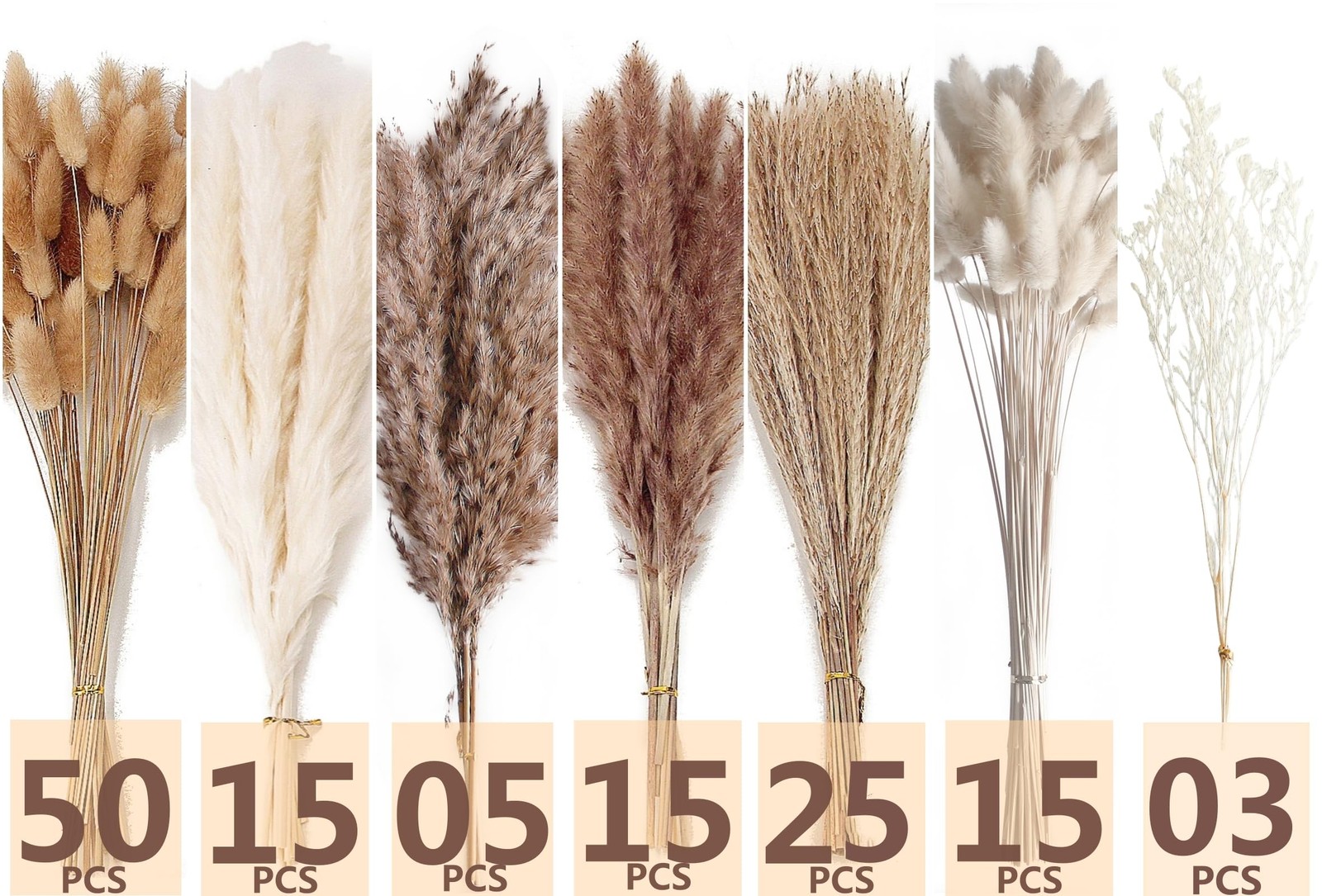 Dried Pampas Grass Decor, 128PCS Pampas Grass with Bunny Tails Dried Flowers,…