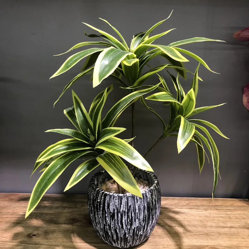 36cm 3 Heads Artificial Palm Tree Plastic Bamboo Branch Tropical Potted