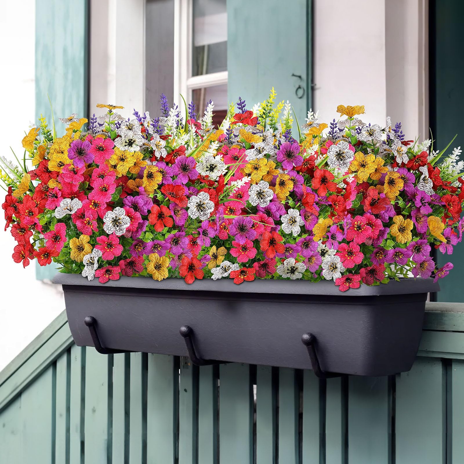 12 Bundles Artificial Flowers Waterproof No Fade Realistic Silk Plastic Outdoor