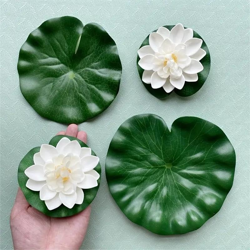 9pcs Artificial Floating Foam Lotus Flowers with Artificial Lotus Leaves, Lil…