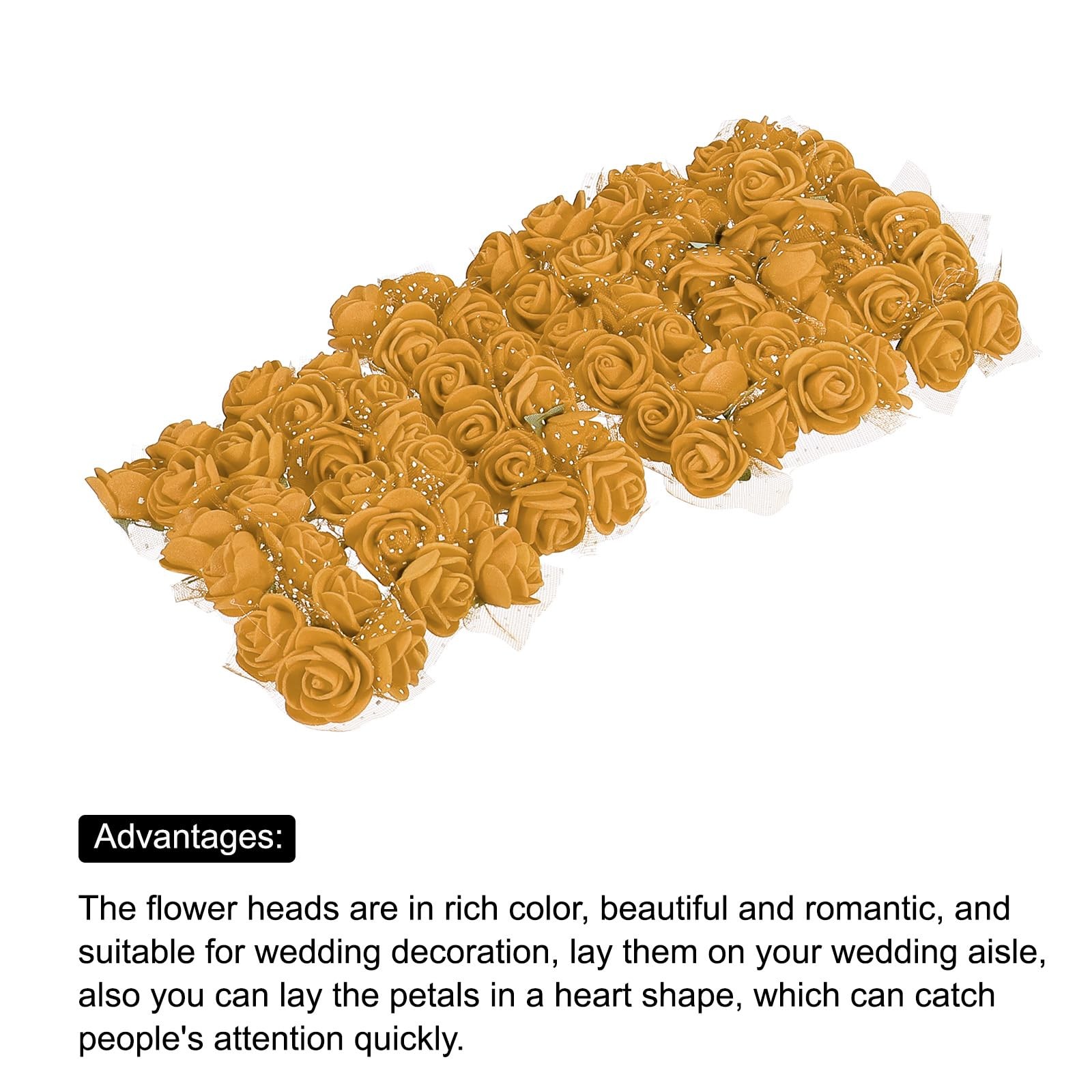 Artificial Rose Flower Heads Gold Tone Mini Faux DIY Craft 0.8-1 Inch 144 PCS