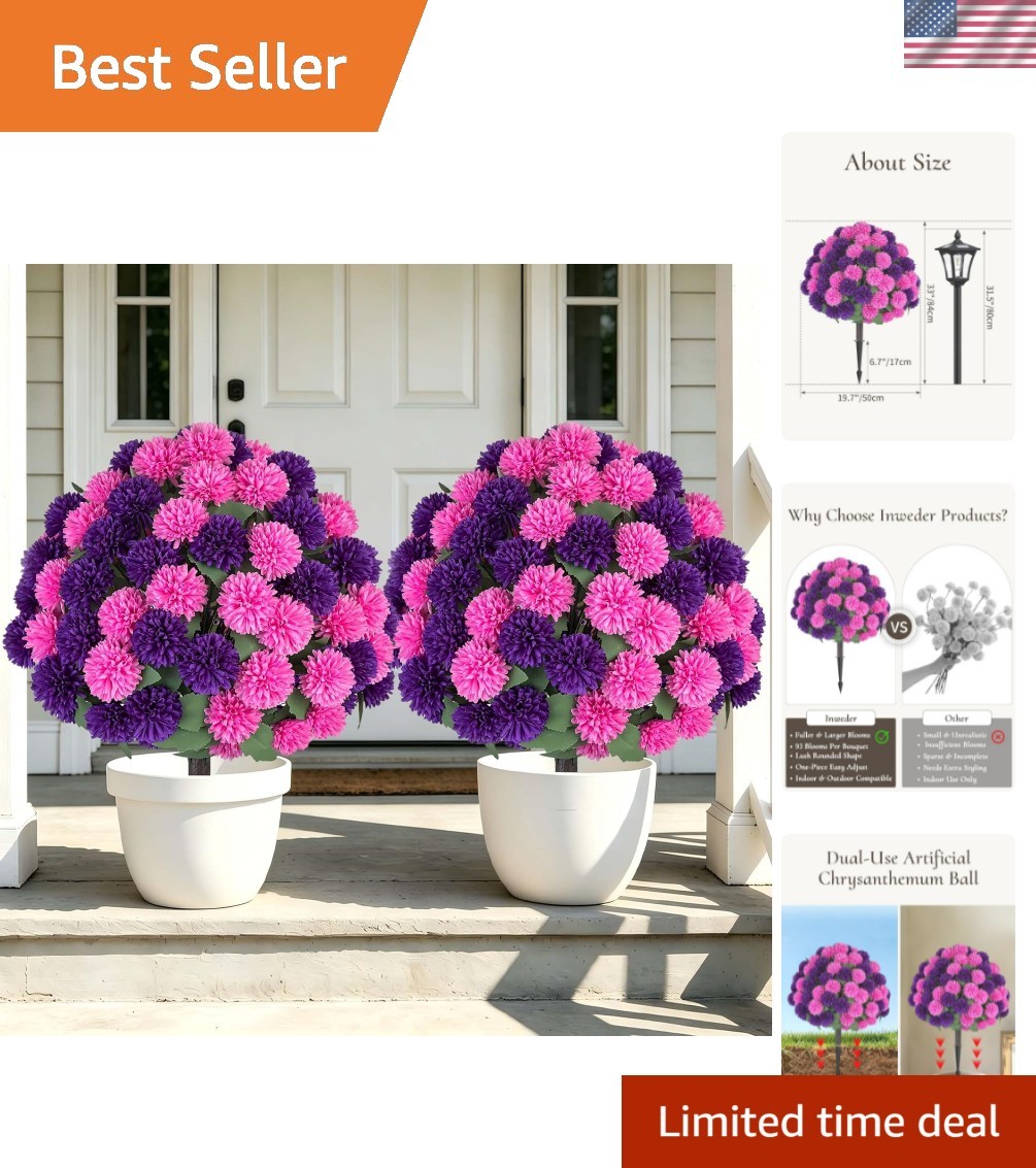 Artificial Mum Topiary Ball: 33″ Fake Chrysanthemum Flower with Spike Set of …