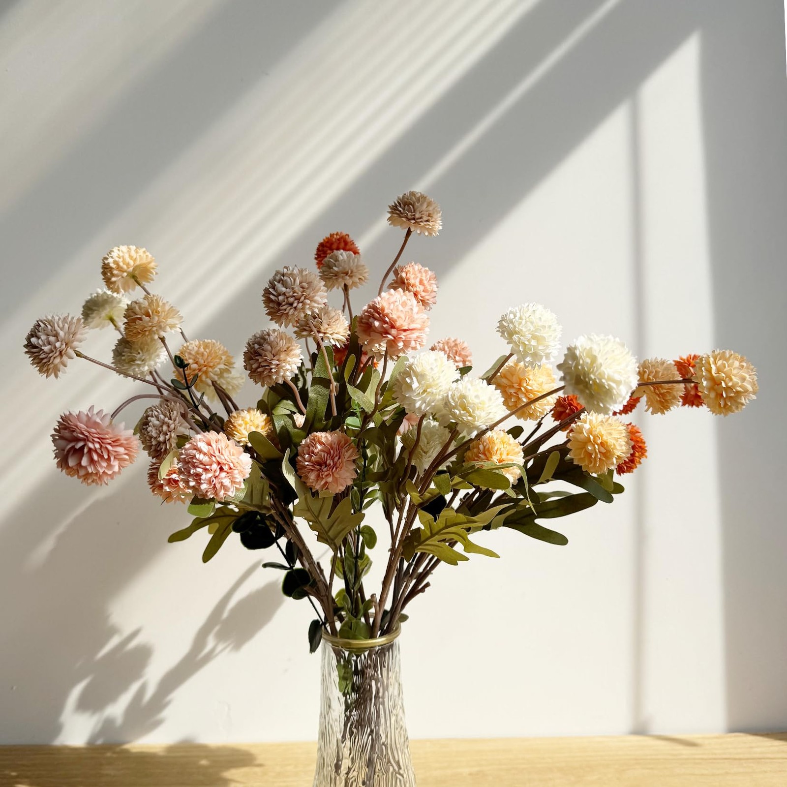 10pcs Faux Mixed Color Kiku Flowers, 5 Heads Each Stem & 4 Branches Eucalyptu…
