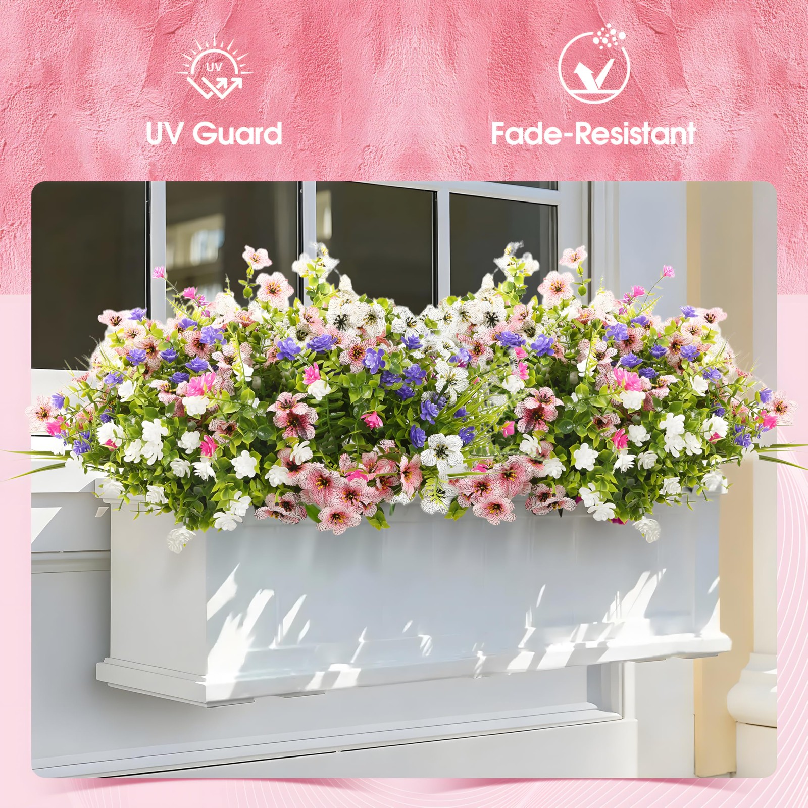 Fake Flowers for Outdoor UV Resistant 24 pcs Pink Artificial Flowers Outdoors…