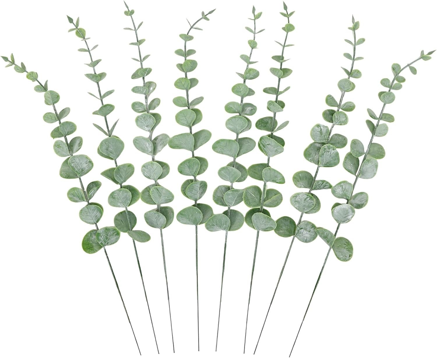 Natural-Look 14.1 Inch Faux Eucalyptus Stems – 8 pcs for Farmhouse Stylish Decor