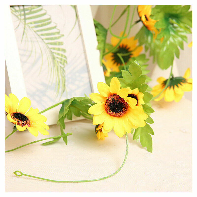 240cm Artificial Silk Sunflower Ivy Vine with Green Leaves Hanging Yards Outdoor