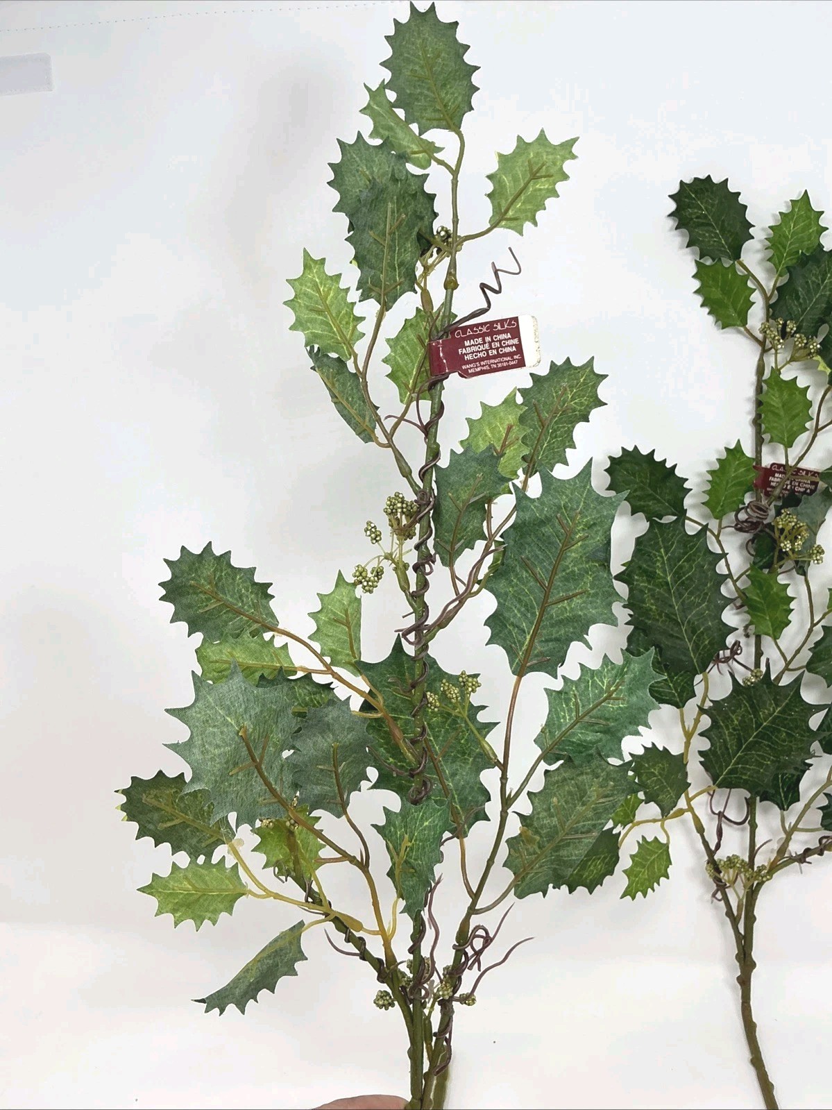 Holly Leaf Floral Pick w Green Berries 22” Vase Basket Filler 2 Picks Artificial