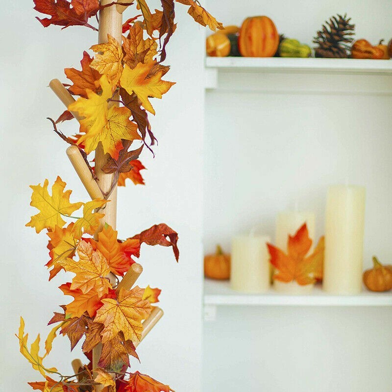Autumn Fall Maple Leaves LED Lights Hanging Plant Halloween Artificial Flowers