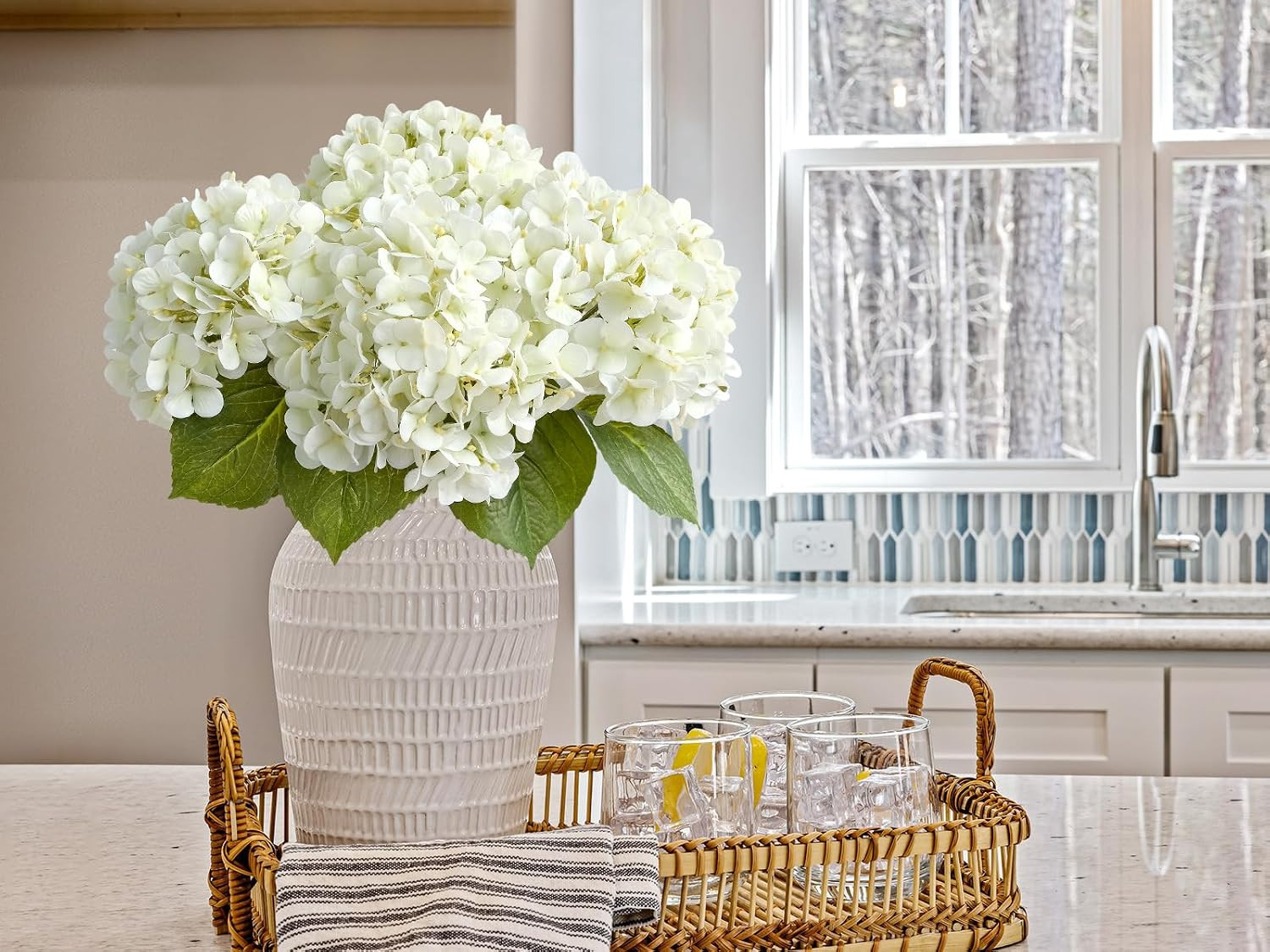 4PCS Real Touch White Hydrangea Faux Flowers for Home Decor & Events