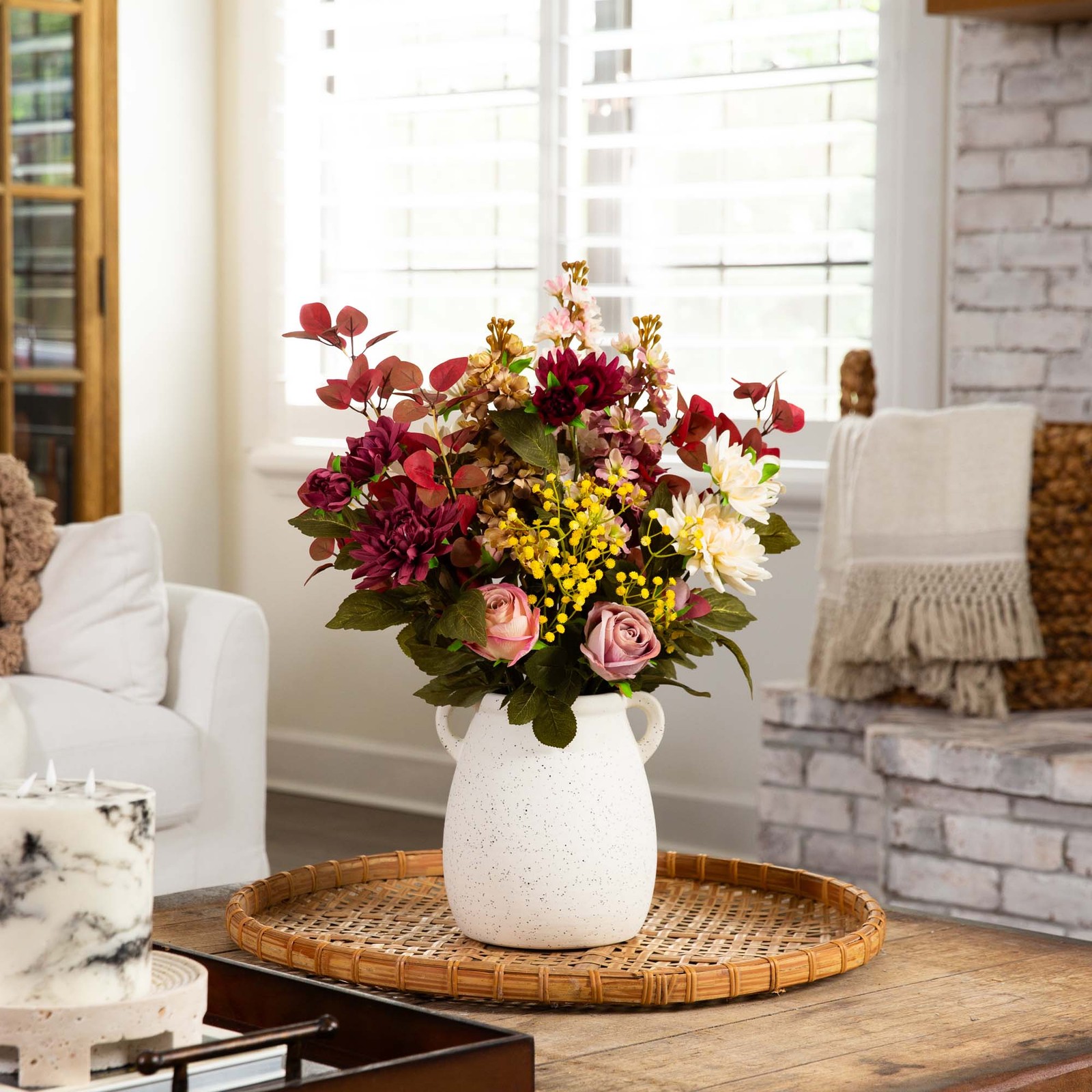 Nearly Natural 25″ Mixed Flower Arrangement in Ceramic Vase in Multi-Color