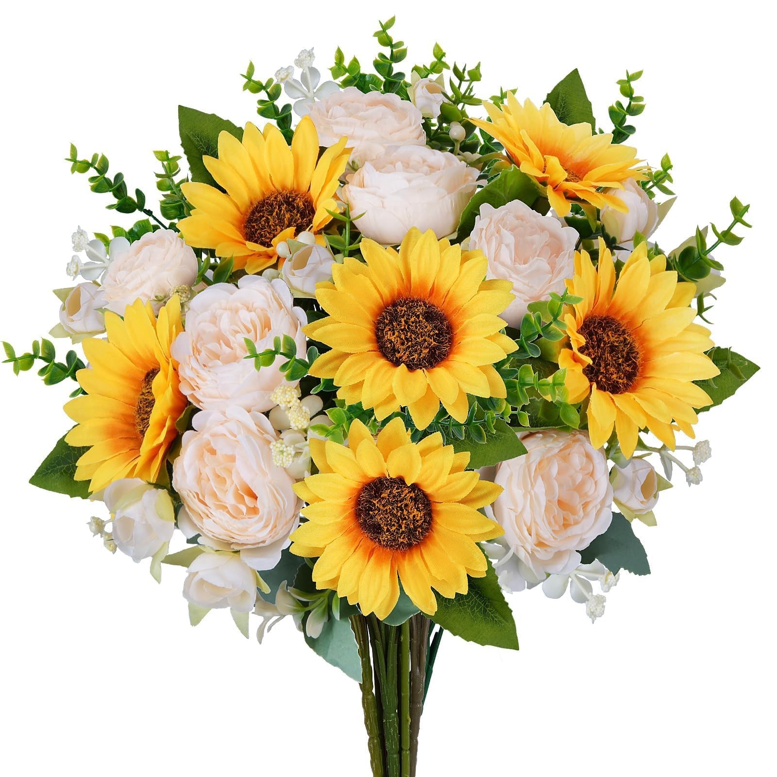 10 PCS Sunflowers Artificial Flowers Silk Mixed Faux Peonies Bouquet Grave