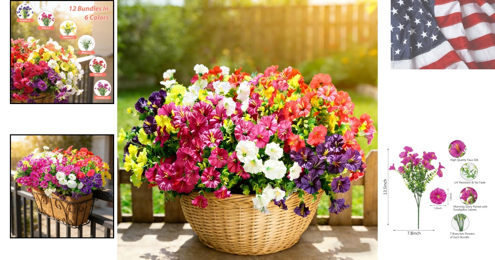 12 Bundles Artificial Flowers for Outdoors Decoration, Faux Silk Morning Glor…