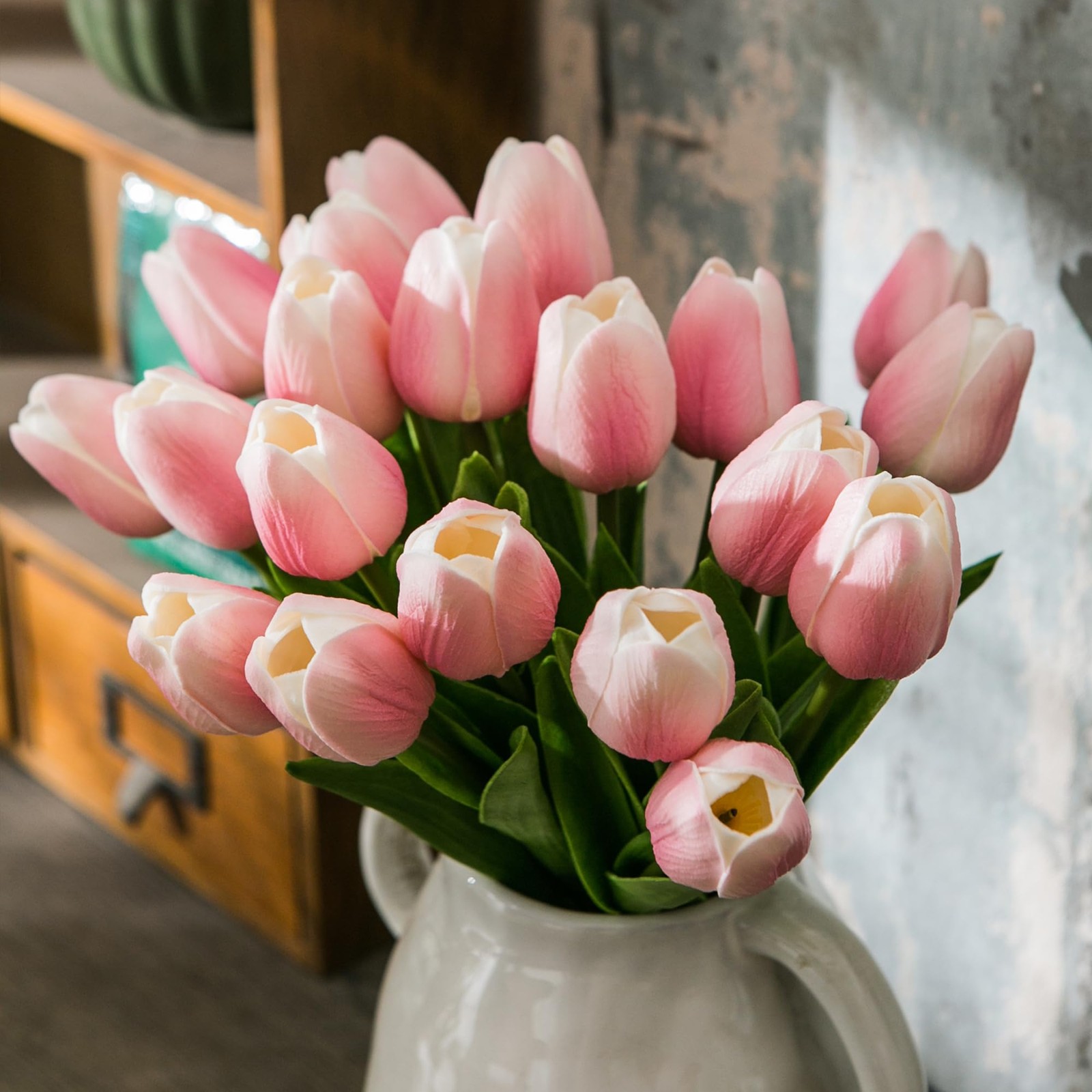 20 PCS 13 Inch Pink White Artificial Tulip Silk Fake Flowers Wedding Decor