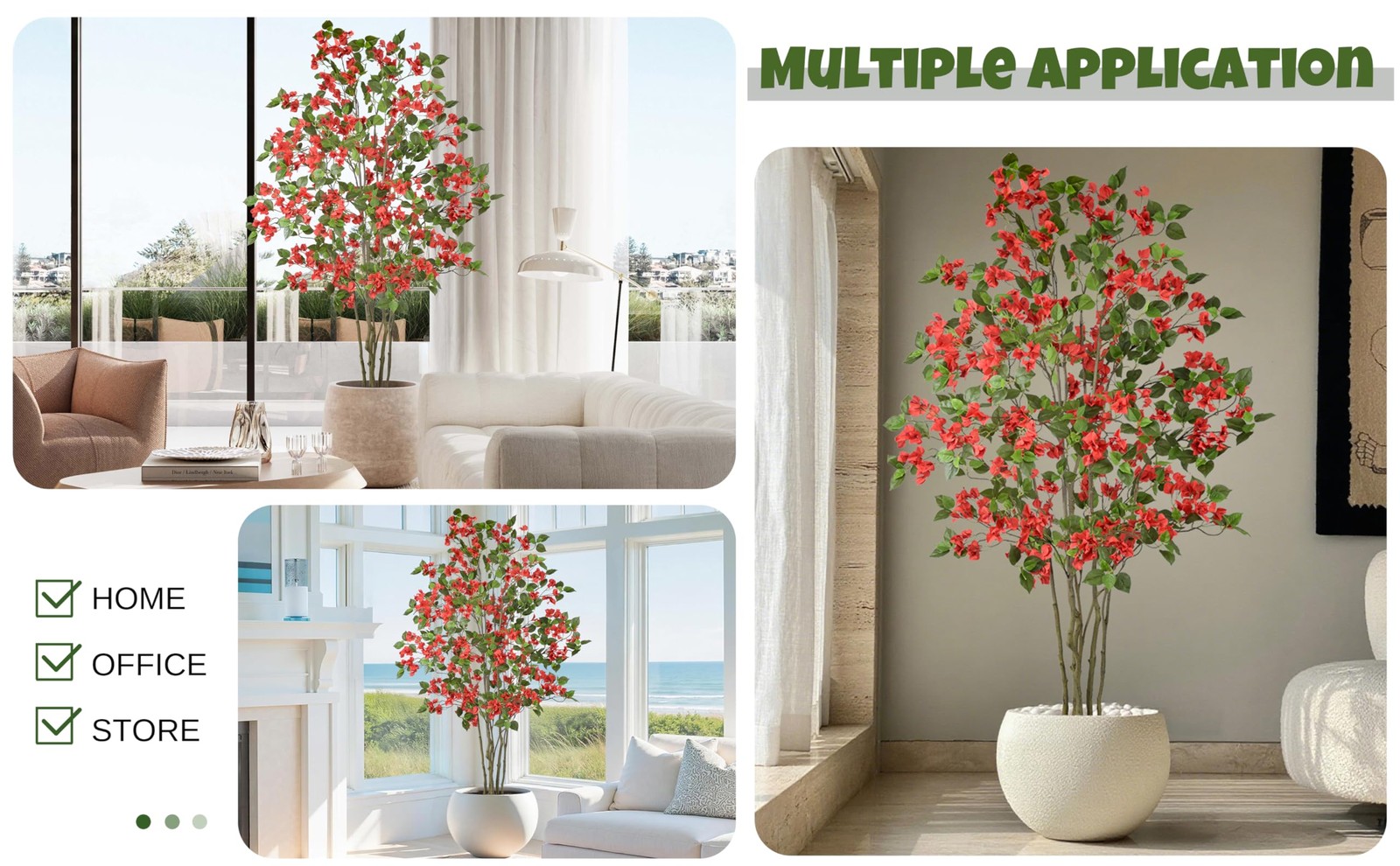 Artificial Red Bougainvillea Tree 6FT with 270 Flowers & White Planter Realis…