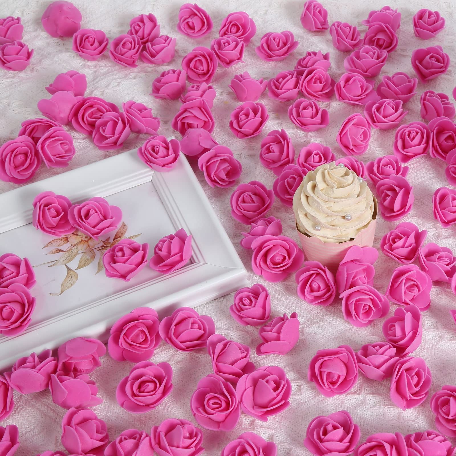 500 PCS Mini Foam Rose Heads Artificial Flower DIY Crafts Deep Pink Wedding
