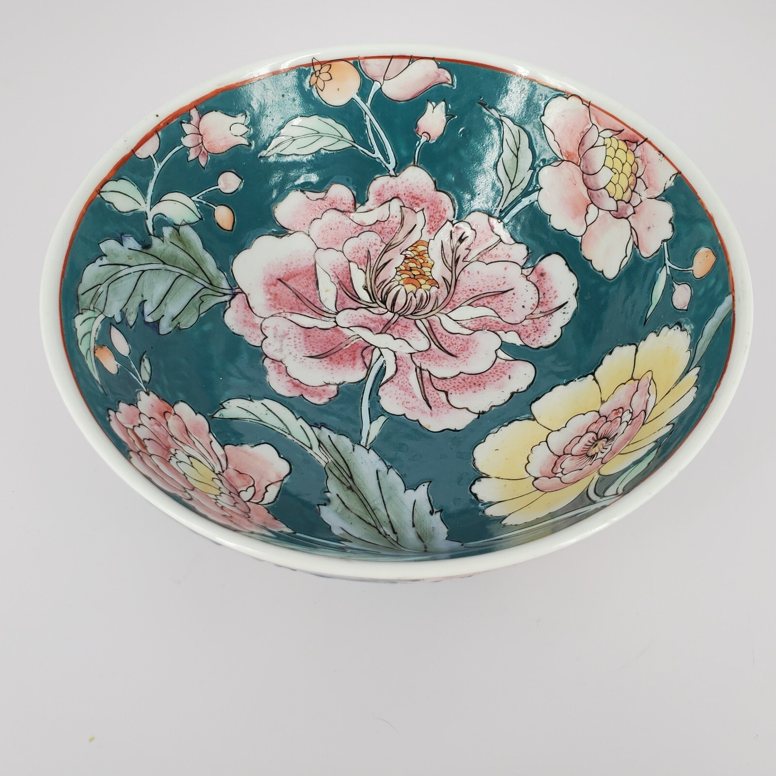 Decorative Teal & Pink Floral Peony 7.5″ Ceramic Bowl by JC Penney Traditions