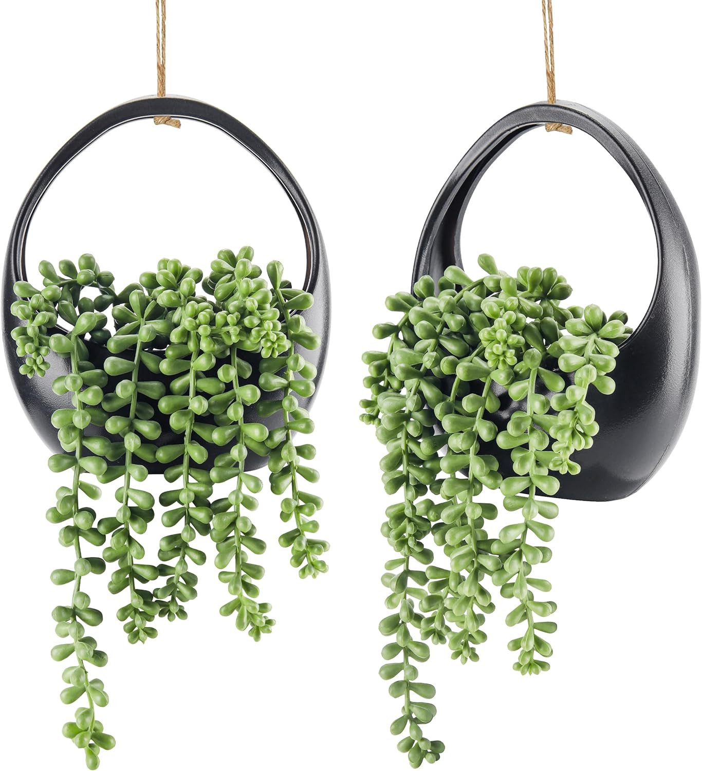 2 Pack Fake Hanging Plants Artificial Succulents Plants Indoor for Black Boho Ba