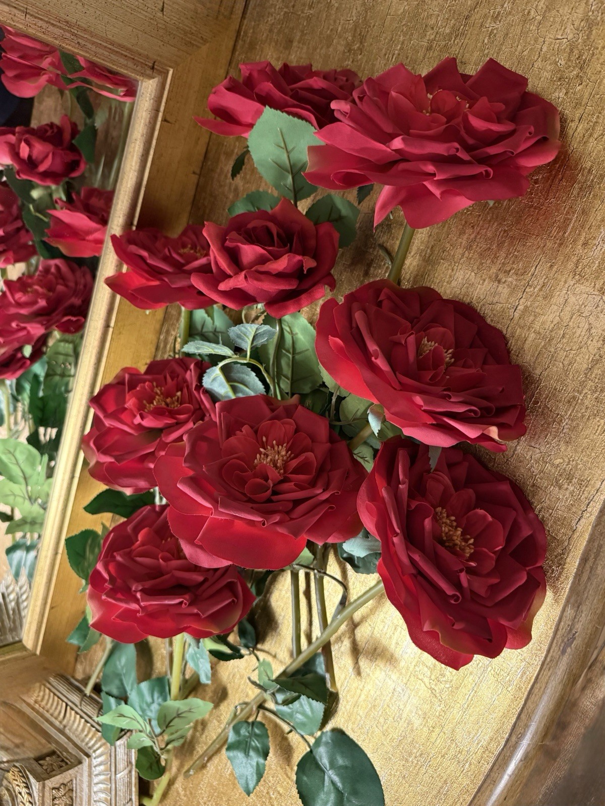 VTG French Victorian Gothic Artificial Fake Faux Red Thorned Roses Branch 9Stems