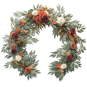 6ft Artificial Eucalyptus Garland with Flowers Fake Greenery Burnt Orange Faux