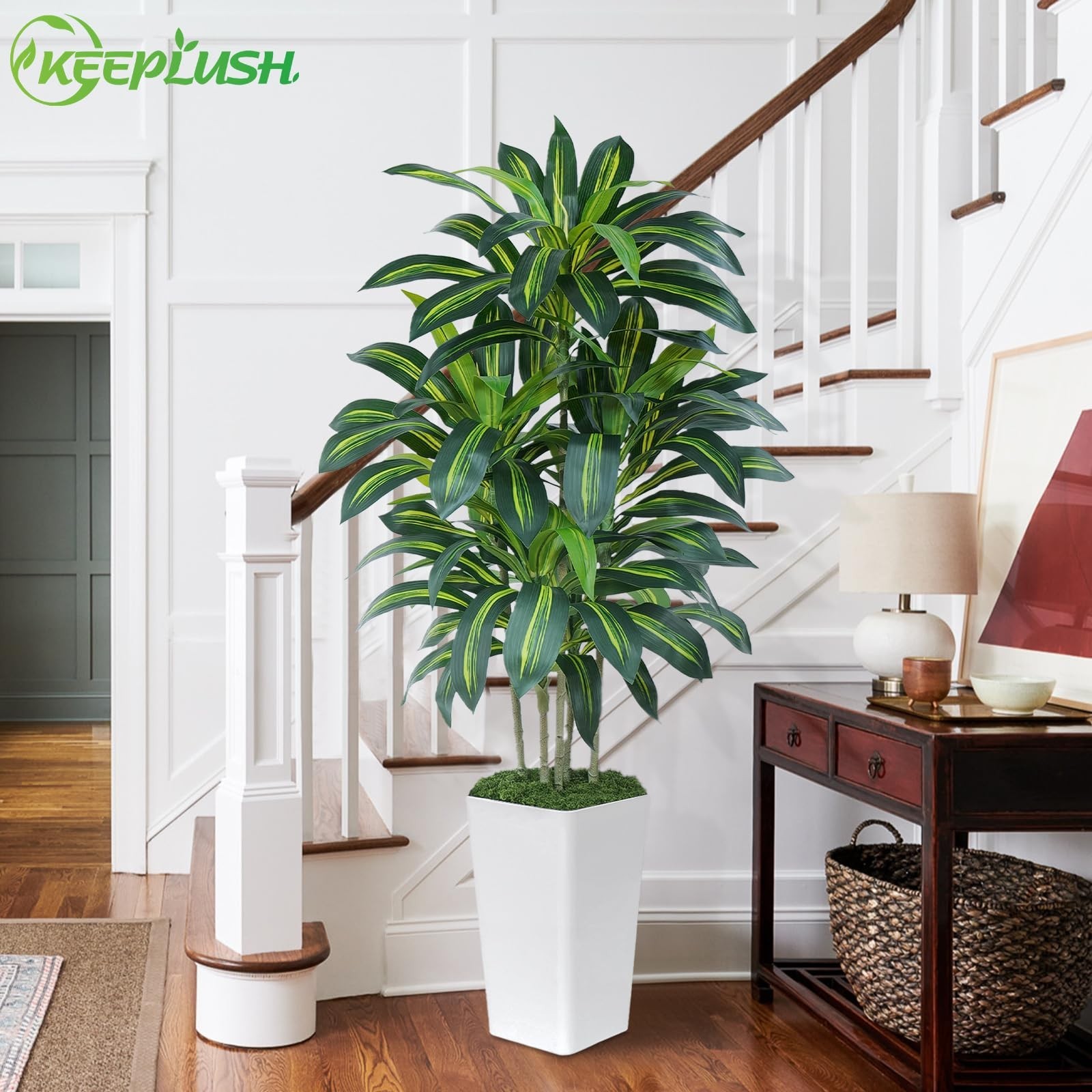 Keeplush 5FT Artificial Dracaena Tree – High-Density Foliage Fake Plant White