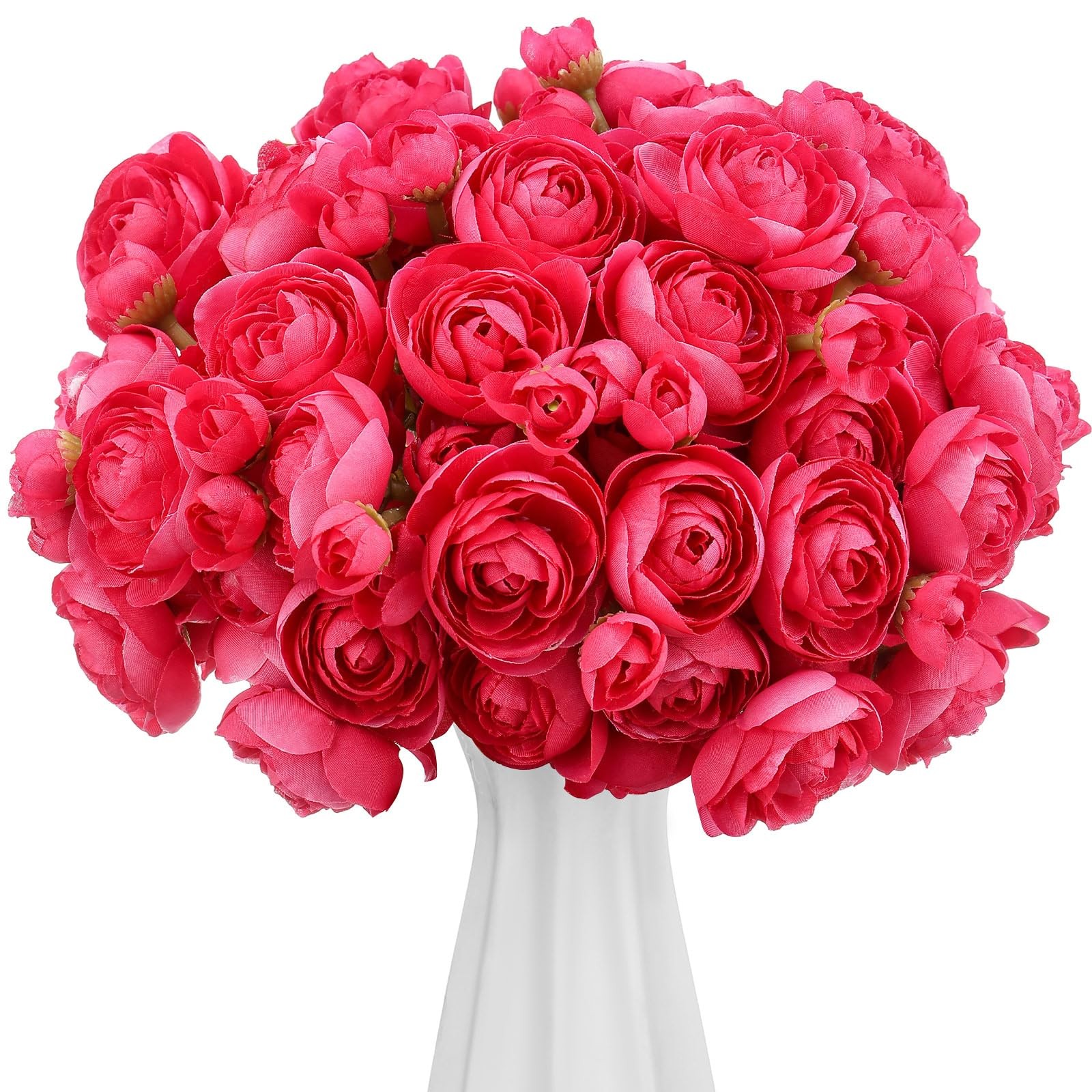 48 PCS Hot Pink Ranunculus Silk Faux Peonies Artificial Flower Bouquet Home